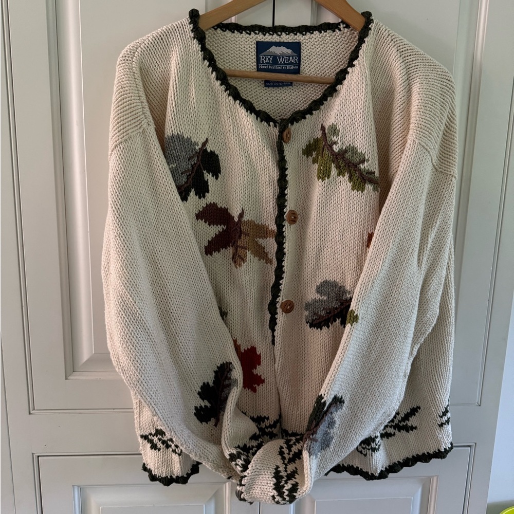 Women's Cream Cardigan with Leaf Design